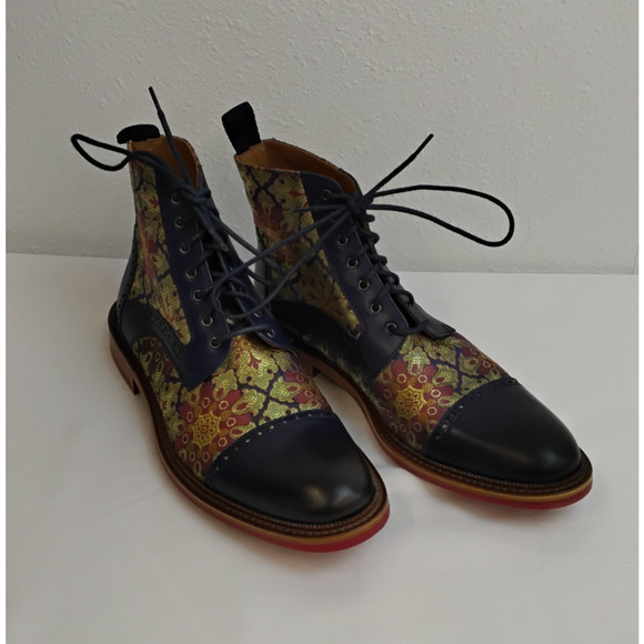 Taft Jacquard Kashmir Boots Men\'s EU 41 US 8.5 Blue Leather Wing Tip #J5348 main image 12